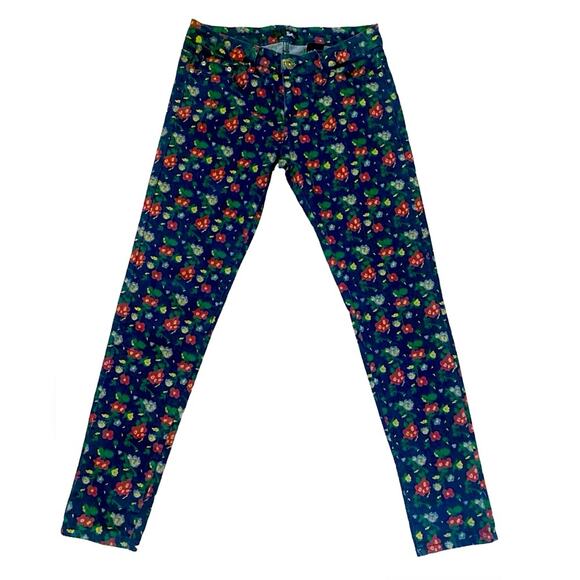 Fave Jeans Juniors Size 11 Stretchy Floral AOP Artsy Skinny Dark Denim - Picture 1 of 9
